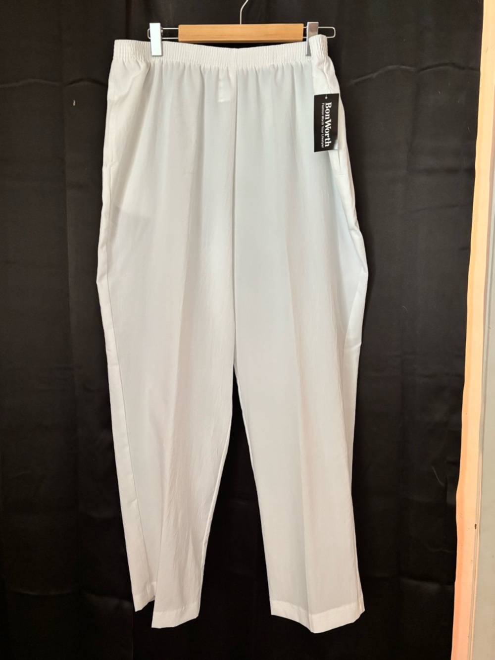 BonWorth White Elastic-Waist Chinos